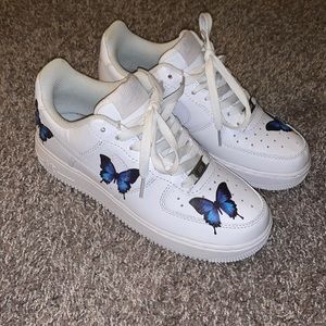 Drip Creationz Nike blue butterfly Air Force 1 shoes